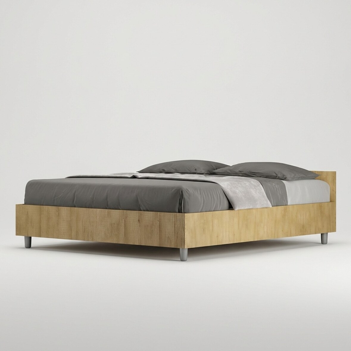 Cama con somier 160x190 roble natural Nuamo