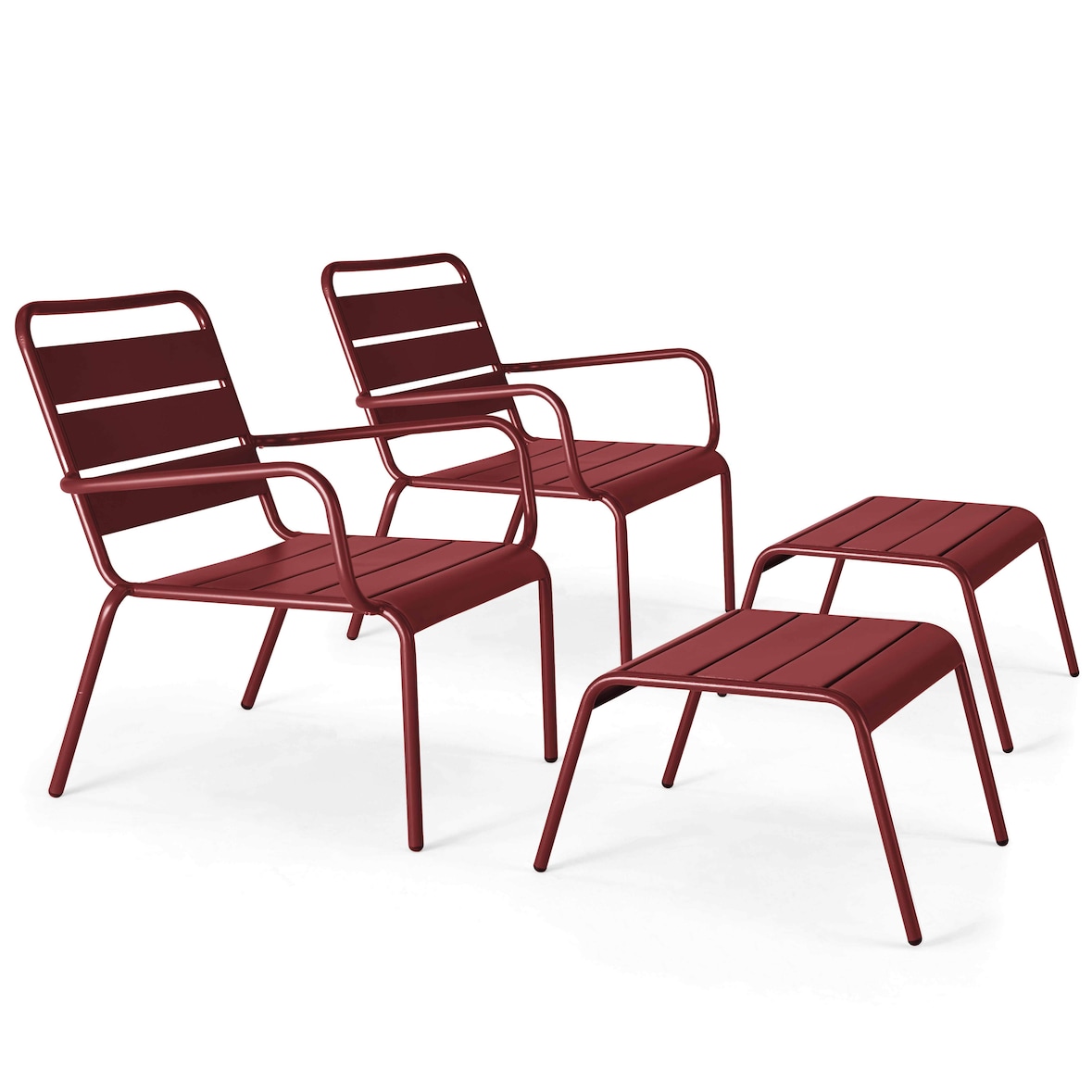 Oviala Set van 2 paarse metalen relaxfauteuils met voetensteun