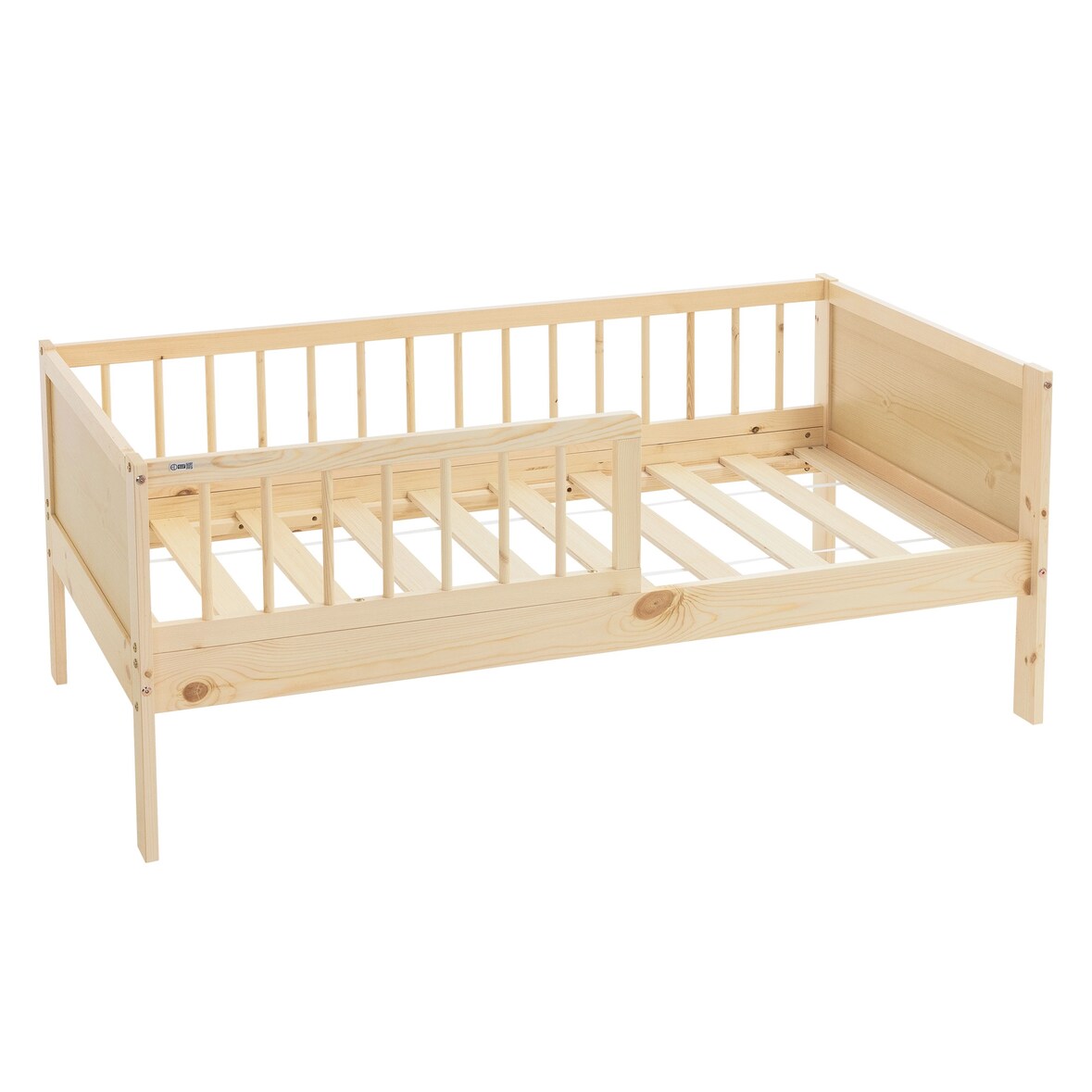 ML-Design Kinderbett 70x140 cm Natur, Holzbett mit Lattenrost & Rausfallschutz, Jugendbett aus massivem Kiefernholz, Montessori Einzelbett Babybett