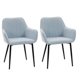 thumbnail of Pack de 2 sillas de comedor sillas decorativas tapizadas en lino sillas de cocina con respaldo reposabrazos y patas de metal 59,5x56,5x81 cm azul