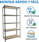 thumbnail of SimonRack Estantería Metálica, 2000x1200x500 mm, 5 Alturas, Bandeja Madera, 200 kg de Punto Flexión, Antracita/Madera - Maderclick