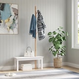 thumbnail of HOMCOM Cabide de Pé com Banco Pendurador Tipo Árvore Moderno 6 Ganchos para Pendurar Roupa Malas Corredor Entrada Bambu e MDF 80x30x180cm