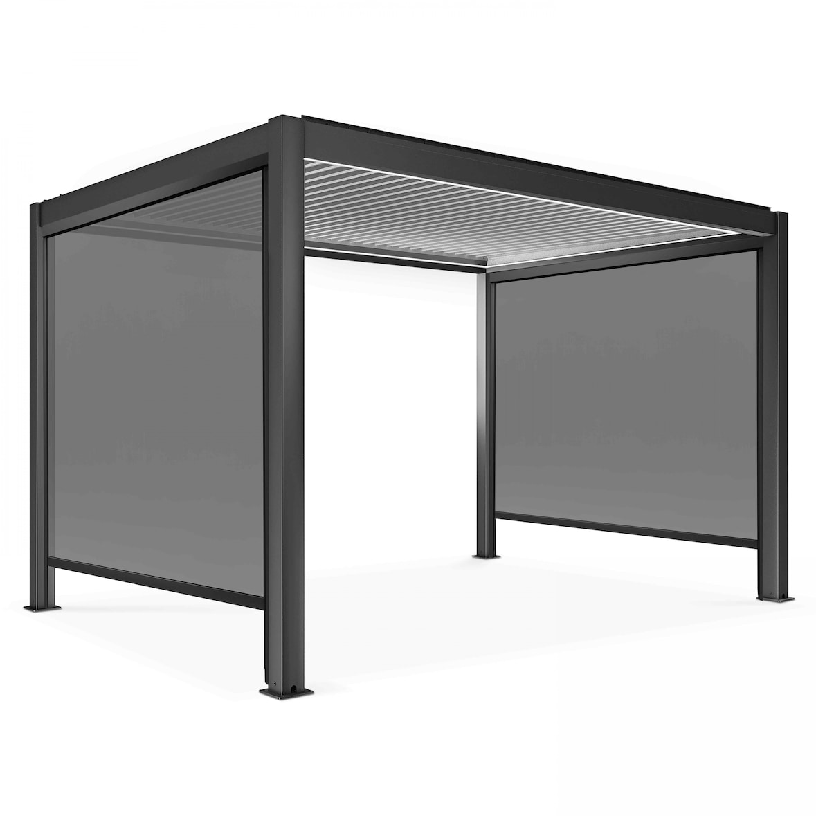 Pergola bioclimatique autoportée motorisée éclairée 3x4m et 2 stores