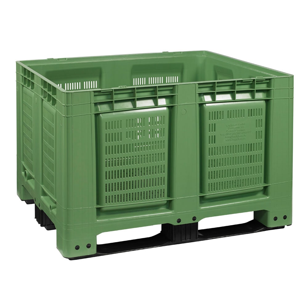 Palettenbox LxBxH: 1200 x 1000 x 790 mm perforiert mit 3 Kufen in grün