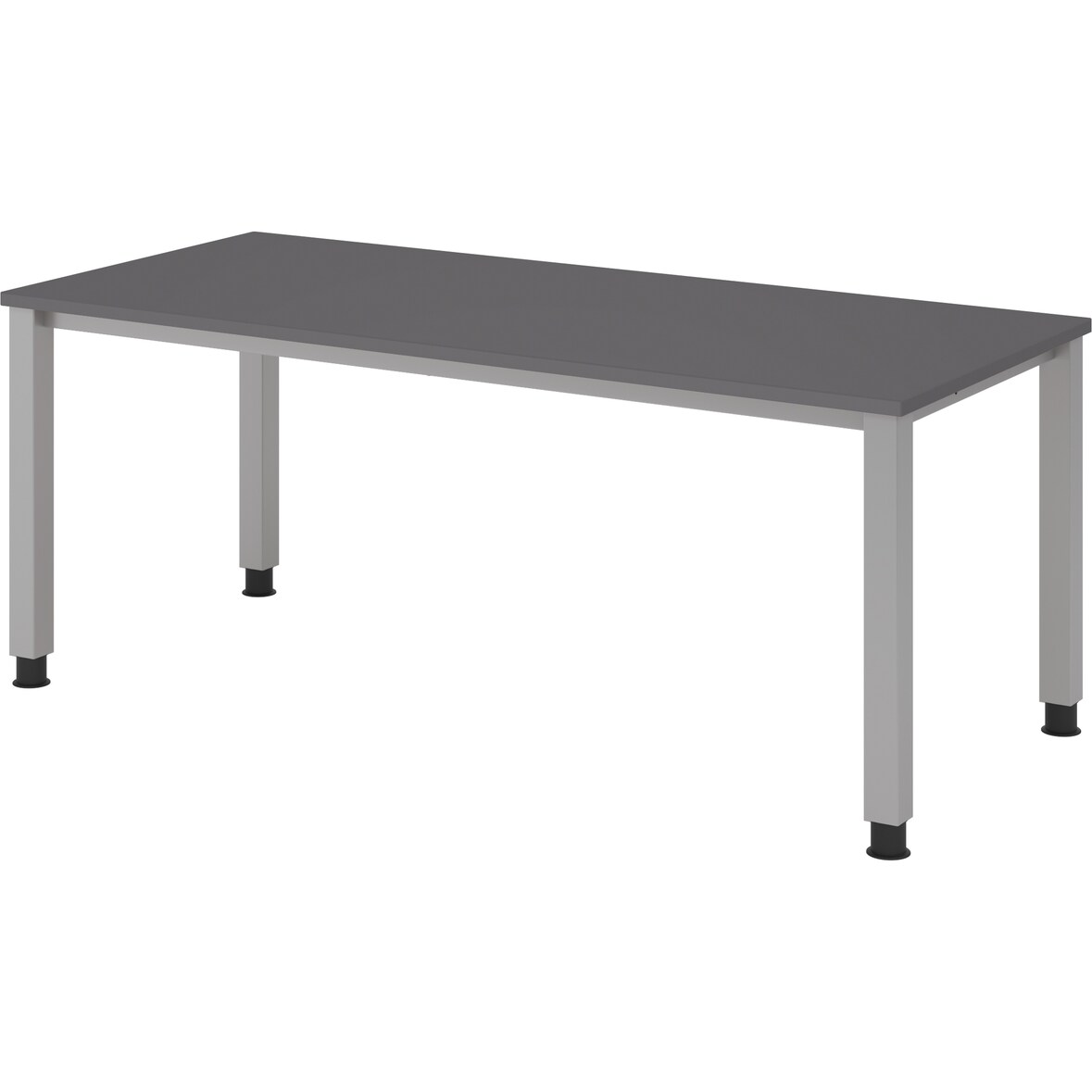 bümö manuell höhenverstellbarer Schreibtisch 180x80 cm in Graphit, Metall-Gestell: Silber - PC Tisch höhenverstellbar & belastbar bis 140 kg, Büro-