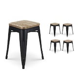 thumbnail of Lot de 4 tabourets en métal noir mat style industriel et assise en bois clair - Hauteur 46 cm