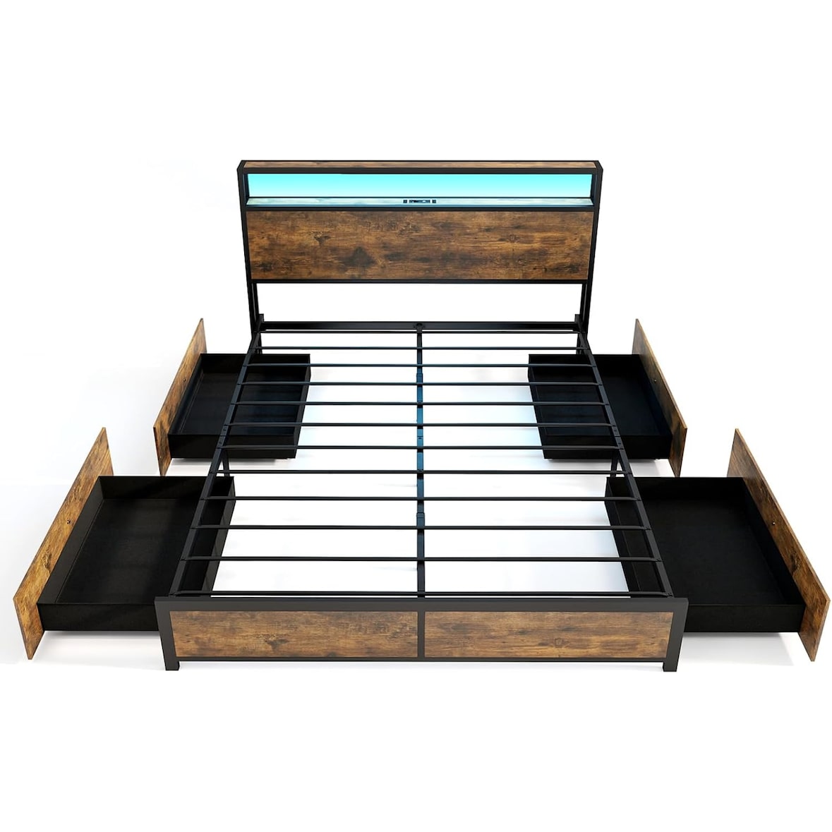 COSTWAY Letto con illuminazione a LED, stazione di ricarica e 4 cassetti, letto matrimoniale 200 x 160 cm