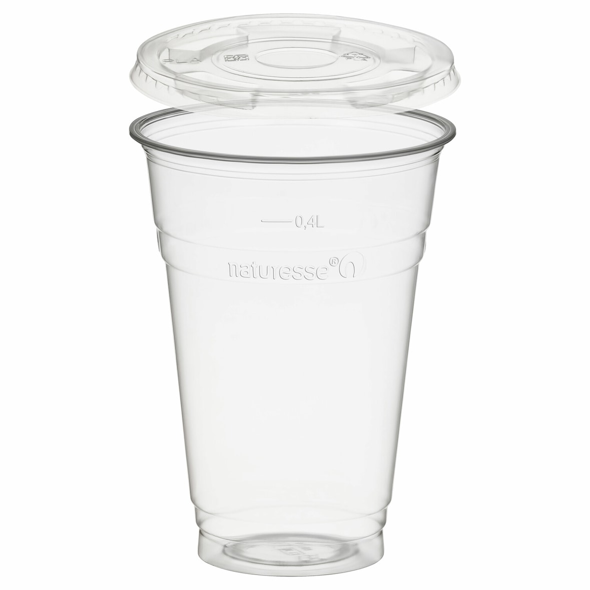 50x BIO Trinkbecher 400ml + Deckel flach ohne Loch aus Biokunststoff (PLA)