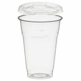 thumbnail of 50x BIO Trinkbecher 400ml + Deckel flach ohne Loch aus Biokunststoff (PLA)