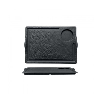 Piatto Piano Bistecca Nero Cm 33x24 C/scanalatura Effetto Pietra M1934 90b Confezione Da 2