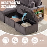 thumbnail of Merax 3-Sitzer-Schlafsofa mit Schlaffunktion, Mehrfunktionales Cord-Sofa mit Stauraum & Ausziehbett. Inkl. USB-C, Dunkelgrau