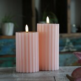 thumbnail of LED Kerze Liv Echtwachs gerillt mit Rillen flackernd H: 17,5cm Timer rosa