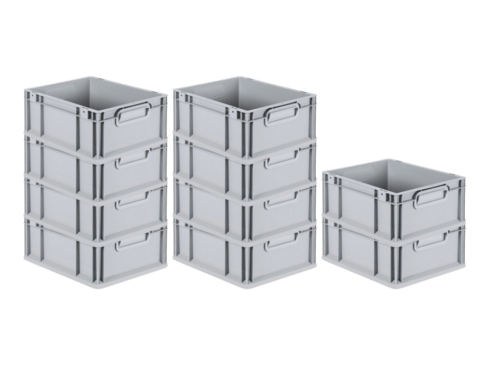 PROREGAL 10x Eurobox NextGen Grip | HxBxT 17x30x40cm | 16 Liter | Griffe geschlossen | Glatter Boden | Eurobehälter
