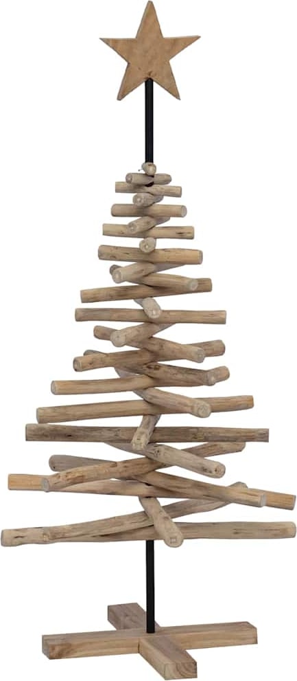 Ein rustikaler Holzbaum mit Stern.