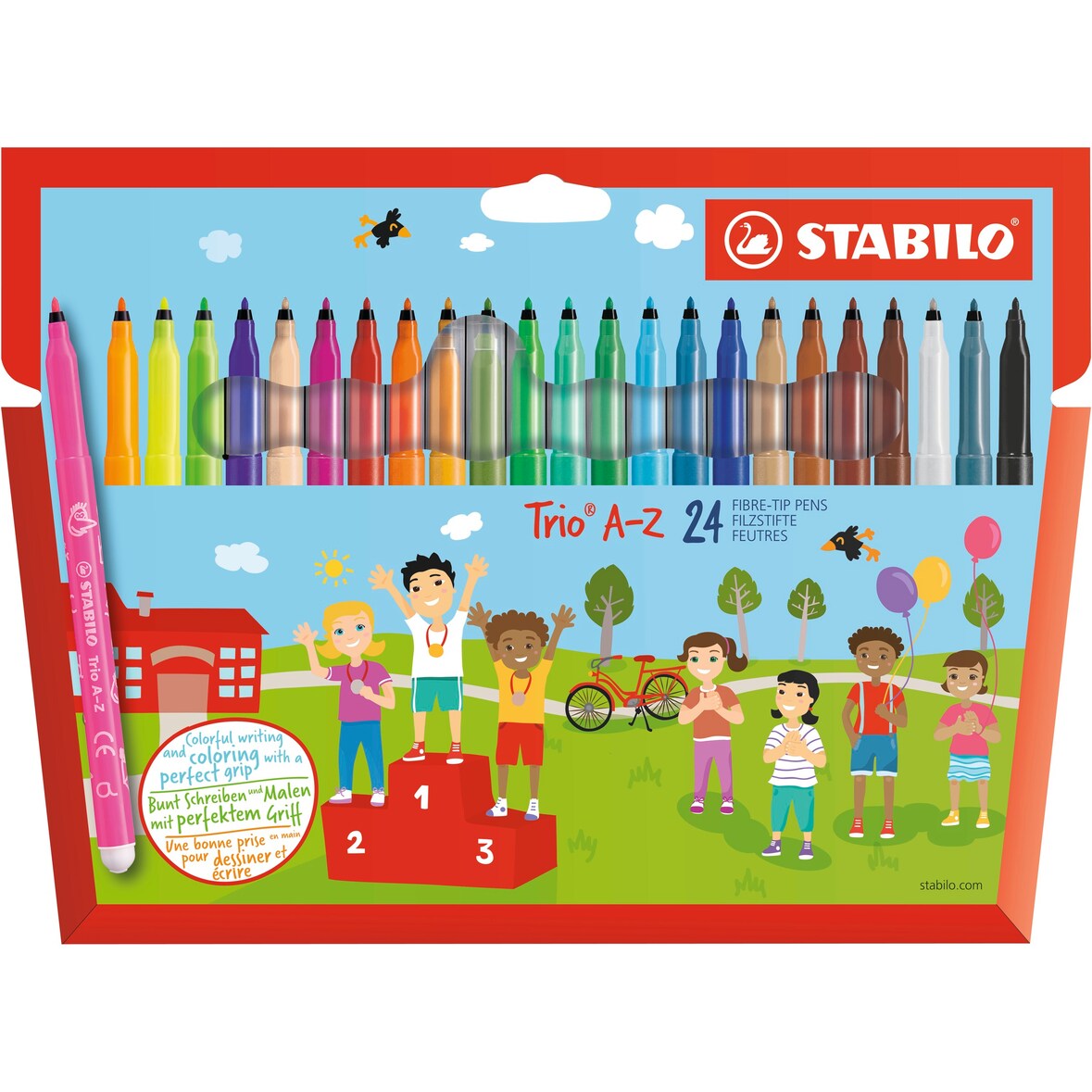STABILO 24 feutres de coloriage pointe moyenne Trio A-Z dont 4 fluo
