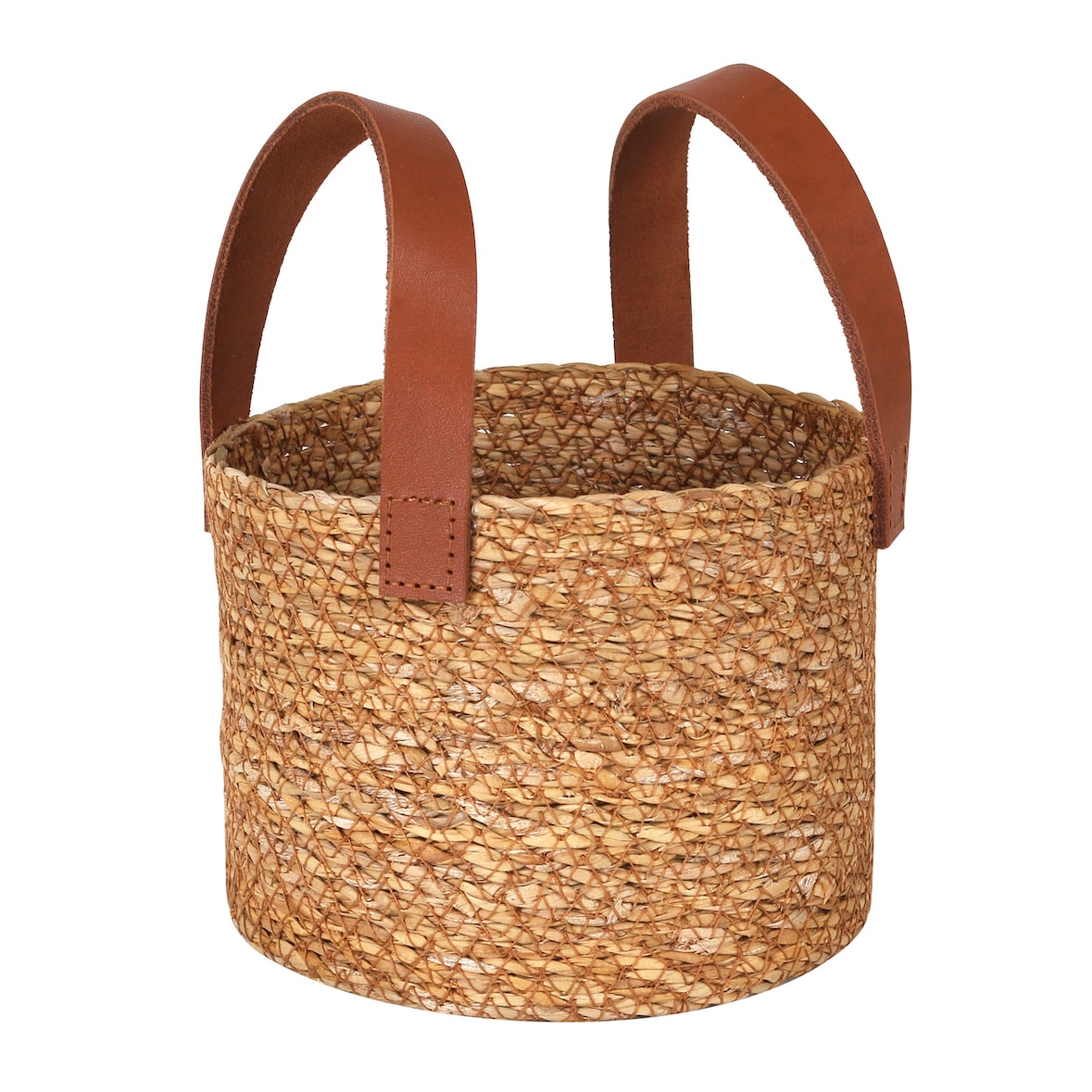 Cesta de junco do mar com alça de couro 15X12 cm Menaje Caixa de 24 unidades