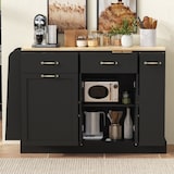 thumbnail of Sideboard 134x40x86 cm Schwarz mit Arbeitsplatte Holzoptik, offenen Regalen, Schrankfächern und Metallgriffen, modern für Küche Esszimmer