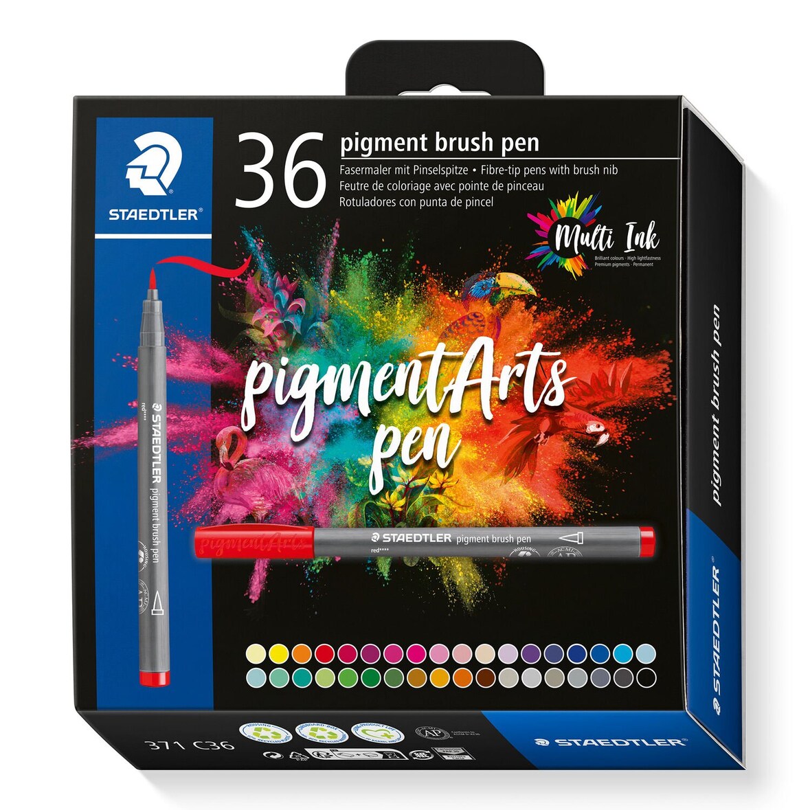 STAEDTLER Pigment Arts Brush Pen, 36 Farben, Mehrfarbig, Rund, Kunststoff, Polypropylen (PP), Tinte auf Wasserbasis, Erwachsene & Kinder