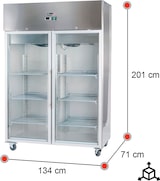 thumbnail of Romux® Kühlschrank mit 2 Türen Glastüren 134 cm mit Umluftkühlung | Gastro Kühlschrank aus Edelstahl mit 1065 L Kapazität - 6 Einlegeböden und 750 W
