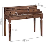 thumbnail of Schreibtisch Massivholz Sheesham, Sekretär 115 x 100 x 60 cm mit 3 Schubladen, Konsolentisch im