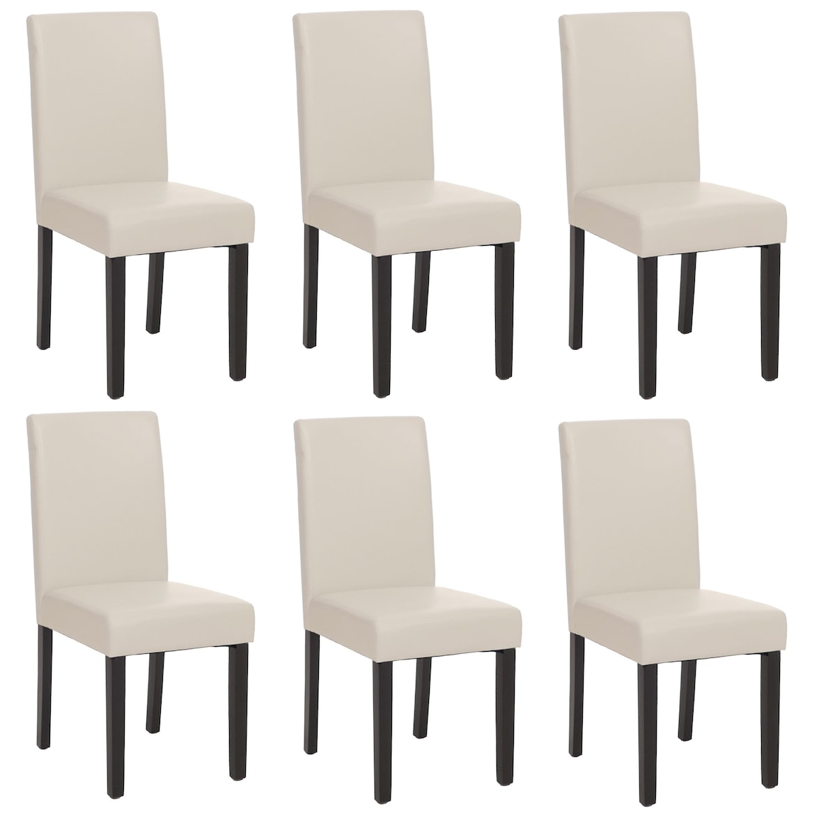 Set van 6 eetkamerstoelen Keukenstoel Littau ~ leer, wit, donkere poten
