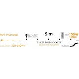 thumbnail of Guirlande guinguette extérieure 5M 5 douilles E27 câble noir prolongeable IP44 LUXA 230V Lotti