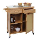 thumbnail of Chariot de service HWC-K11, Chariot de cuisine Chariot de bar, poignée tiroir plan de travail 85x84x36cm bambou, marron