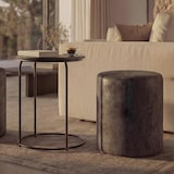 thumbnail of 2er-Set Sitzhocker und Beistelltisch HWC-K48, Kaffeetisch Tisch Hocker, MVG-zertifiziert MDF Metall Kunstleder ~ schwarz