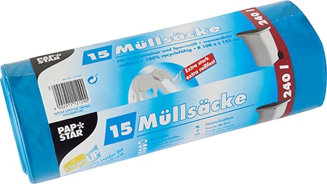 Starpak 15 Müllsäcke, LDPE 240 l 125 cm x 100 cm blau extra stark und extra reißfest