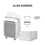 thumbnail of Fellowes Distruggidocumenti a microframmento LX211, 15 fogli, per piccolo ufficio, cestino 23L, Intellibar e Safesense, sicurezza P-5, bianco, 5050301