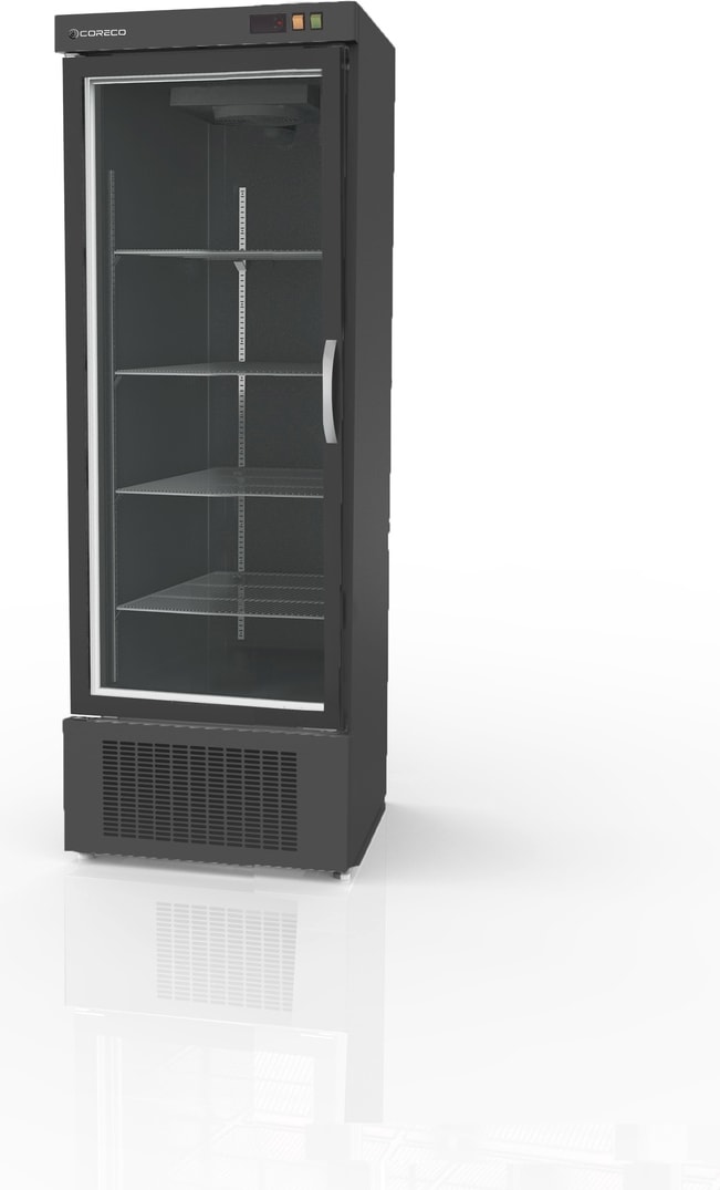 CORECO Armoire Gourmet - -20C - 15C - 1 Porte Vitree Battante - 680X730X2040 - 4 Etageres - Capacite 505L - Ext Noir Int Noir EBC-751-NN