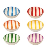 thumbnail of Juego de 6 cuencos a rayas Zafferano Lido en cerámica artesanal italiana: diseño con rayas verticales multicolores para servir aperitivos y postres.