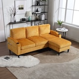 thumbnail of 4-Sitzer Sofa aus Chenille mit Hocker und Stauraum – Elegantes Design in Gelb, Getränkehalter und Seitentaschen, Komfort bis 300 kg