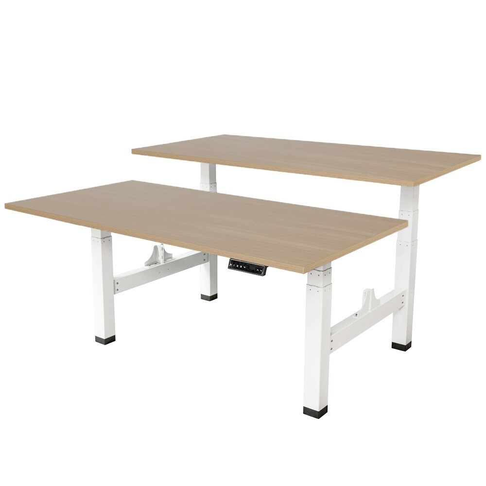 Elektrisch verstelbaar duo bureau - 180x80 cm - Two dual motor - Wit / Eiken