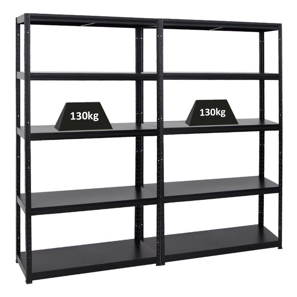 PROREGAL Mega Deal 2x Étagère charge lourde STEEL EAGLE | HxLxP 180x100x40cm | 130kg par niveau | Noir | Lot d'étagères robustes de Garage Atelier