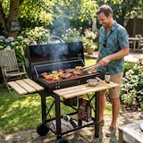 thumbnail of Barbecue A Carbone Con Coperchio E Ripiani Laterali BBQ Grill Da Giardino Con Griglia Rialzata Scaldavivande In Acciaio 110 x 70.5 x 101.5 Cm
