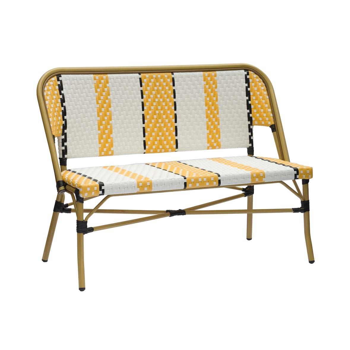 METRO PROFESSIONAL Banco, alumínio / vime PE, 122 x 58 x 88 cm, empilhável, amarelo