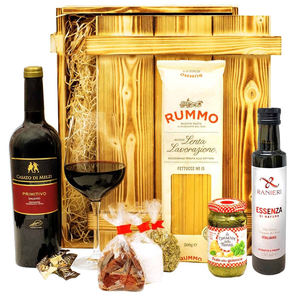 Italienisches Geschenkset „Verona“ | Geschenkkorb gefüllt mit Wein, italienischen Spezialitäten & edler Holzkiste