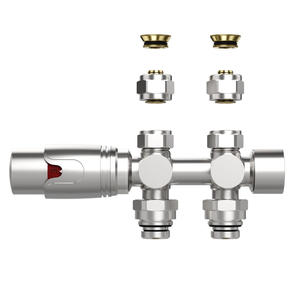 BELVIT Design Heizkörperventil Thermostat Edelstahl gebürstet für Wand- und Bodenanschluss 1/2" PEX 16 x 2mm Konus M30