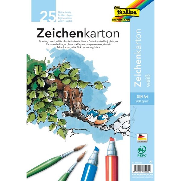 Zeichenkarton, 25 Blatt, DIN A4, 200 g/m², hochweiß, holz- und chlorfrei