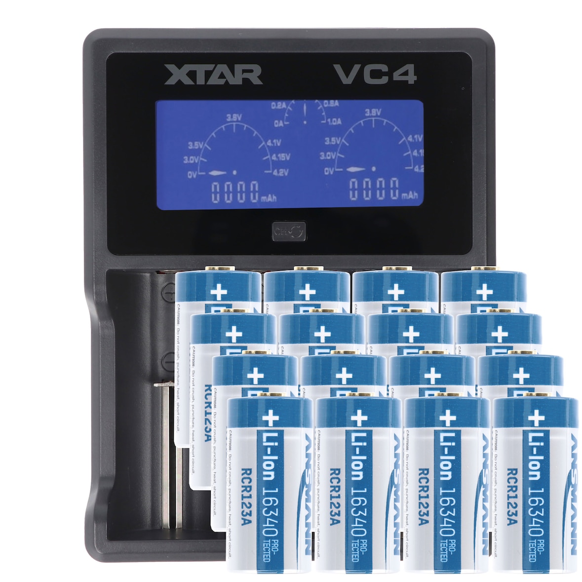 CR123 A Li-Ion Akku mit 3,7 Volt, 850mAh 16 Stück und LCD-Schnell-Ladegerät