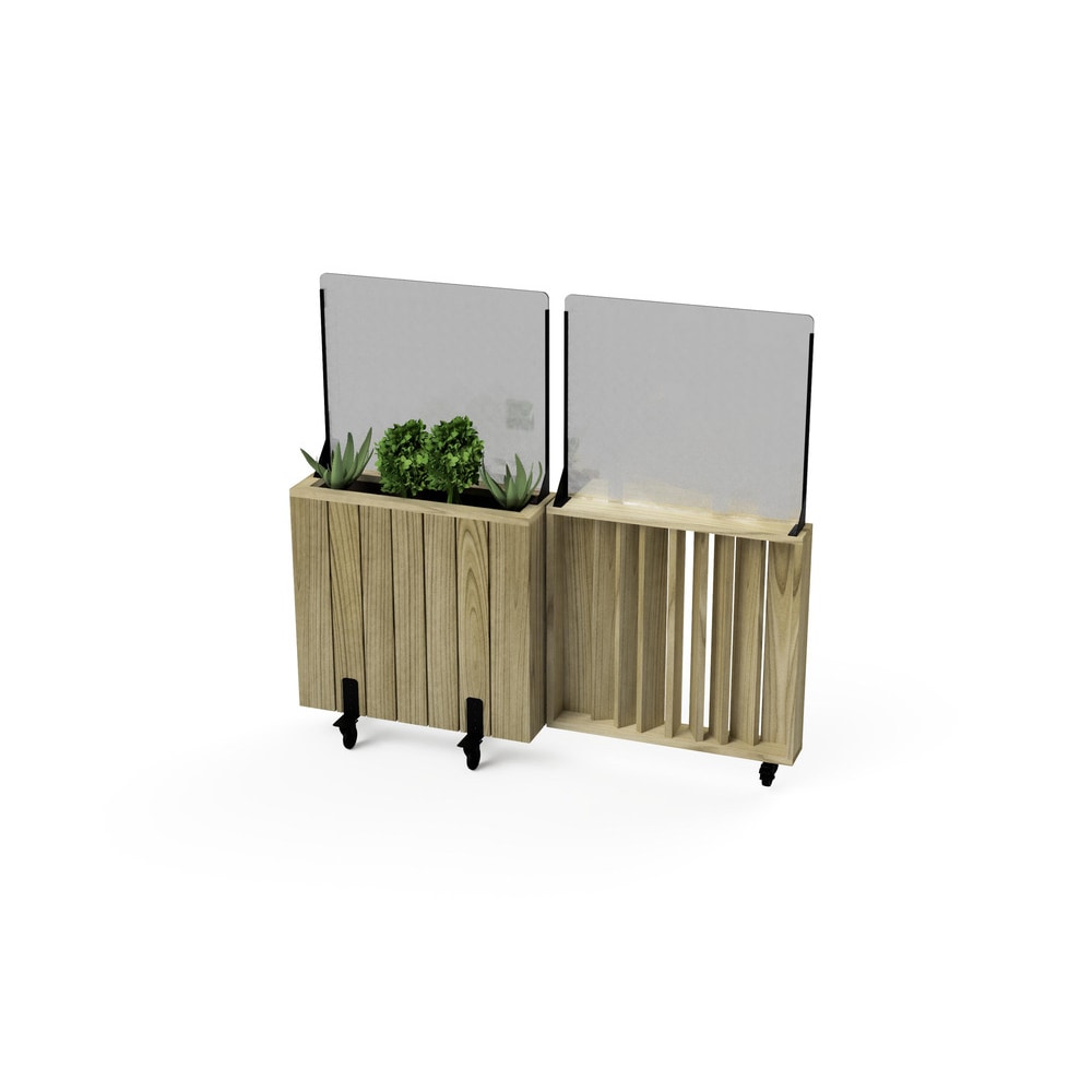 HORTALIA Kit Jardinera Alta con ruedas 75 x 24 x h80 cm con barandilla abatible de 75 cm y cortavientos h60 cm