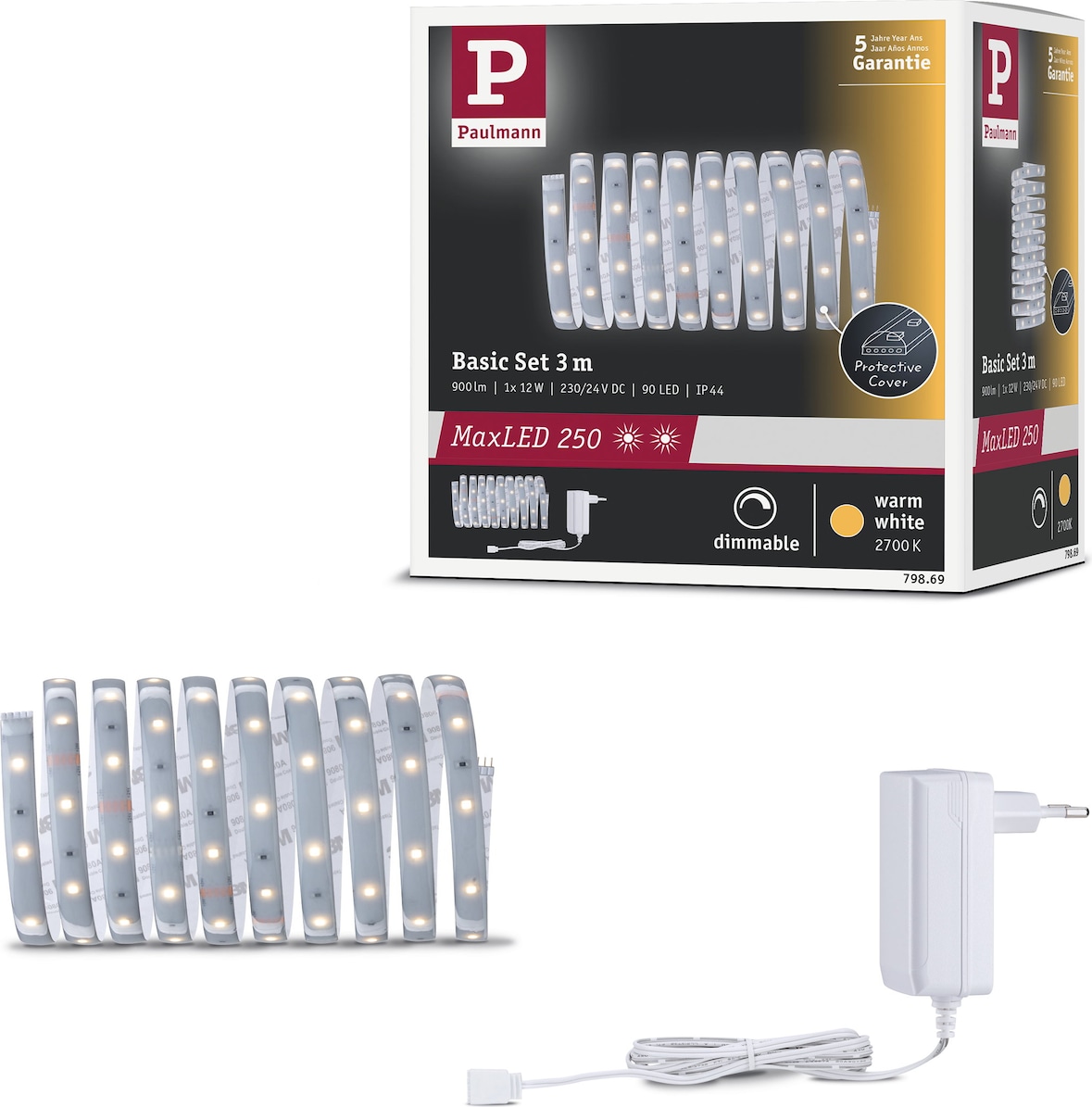 Paulmann MaxLED 250 LED Strip Basisset 3m 2700K beschichtet 12W 300lm/m 2700K 24VA 79869