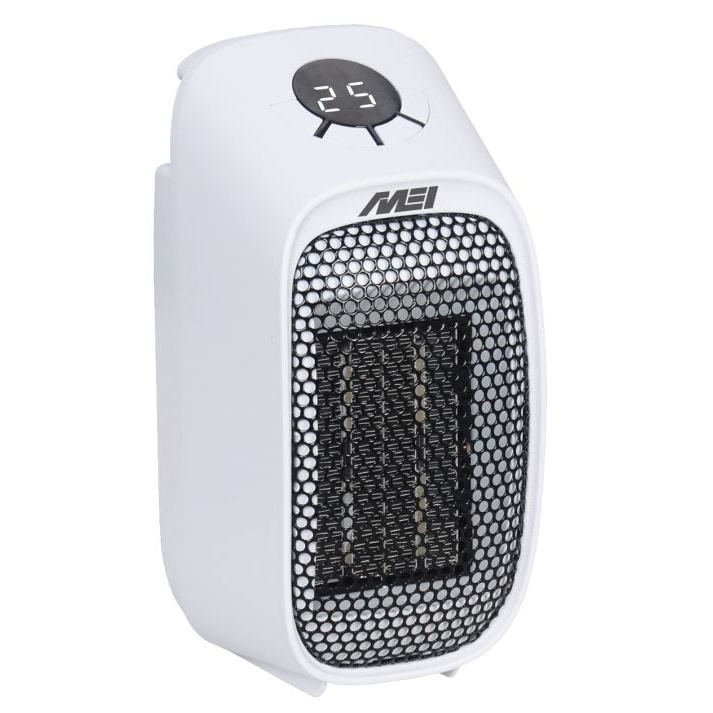 Aquecedor cerâmico de tomada MEI CH 1019, temp. 12 h, ajustável 15ºC e 45ºC,  sist. contra sobreaquecimento, tecnologia PTC, 400W, preto