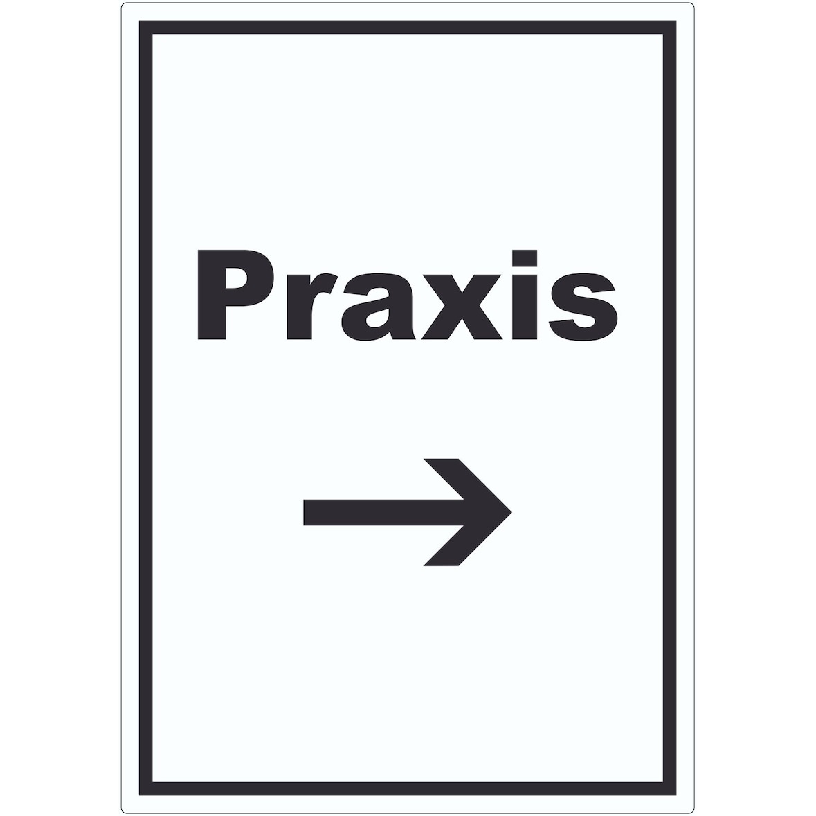 Praxis Aufkleber mit Text und Richtungspfeil rechts Arzt Gesundheit hochkant A5 (148x210mm)
