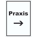thumbnail of Praxis Aufkleber mit Text und Richtungspfeil rechts Arzt Gesundheit hochkant A5 (148x210mm)
