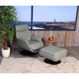 thumbnail of Relaxsessel mit Hocker HWC-K99, Fernsehsessel Sessel, Wippfunktion drehbar, Metall Echtleder/Kunstleder ~ grau