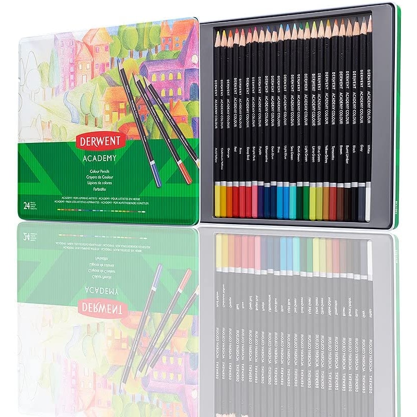 DERWENT Academy Set di 24 Matite Colorate Sfumabili in Custodia di Metallo, Adatte a Colorare, Disegnare ed Illustrare, 2301938