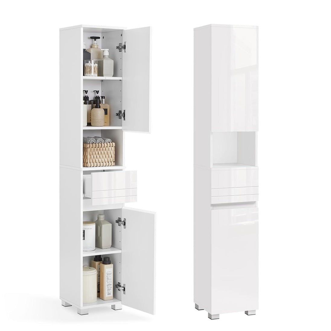 Helloshop26 - Armoire de salle de bain meuble de rangement colonne avec tiroir étagères réglables compartiments 30 x 30 x 170 cm 12_0004018