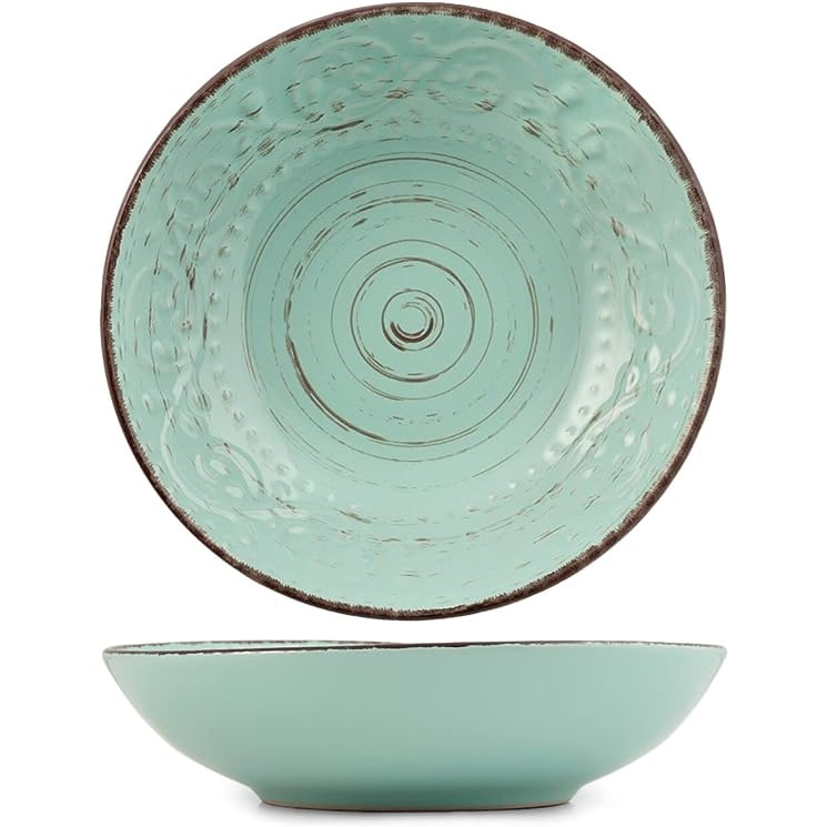 H&H Set 6 Piatti Fondi Courtyard, Stoneware, Azzurro, 20cm